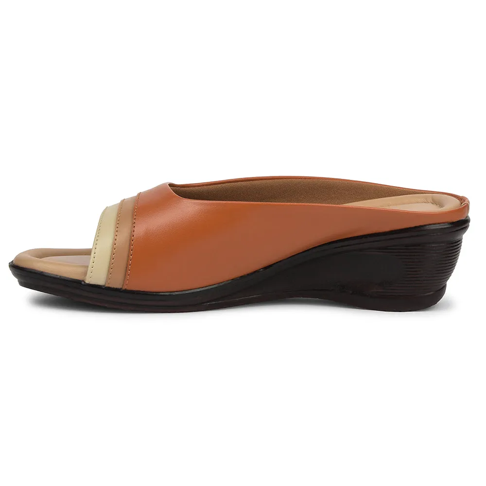 Senorita Tan Casual Heel Sandal For Women J322-32 By Liberty Full Cushioning Anatomically Shaped Footbed