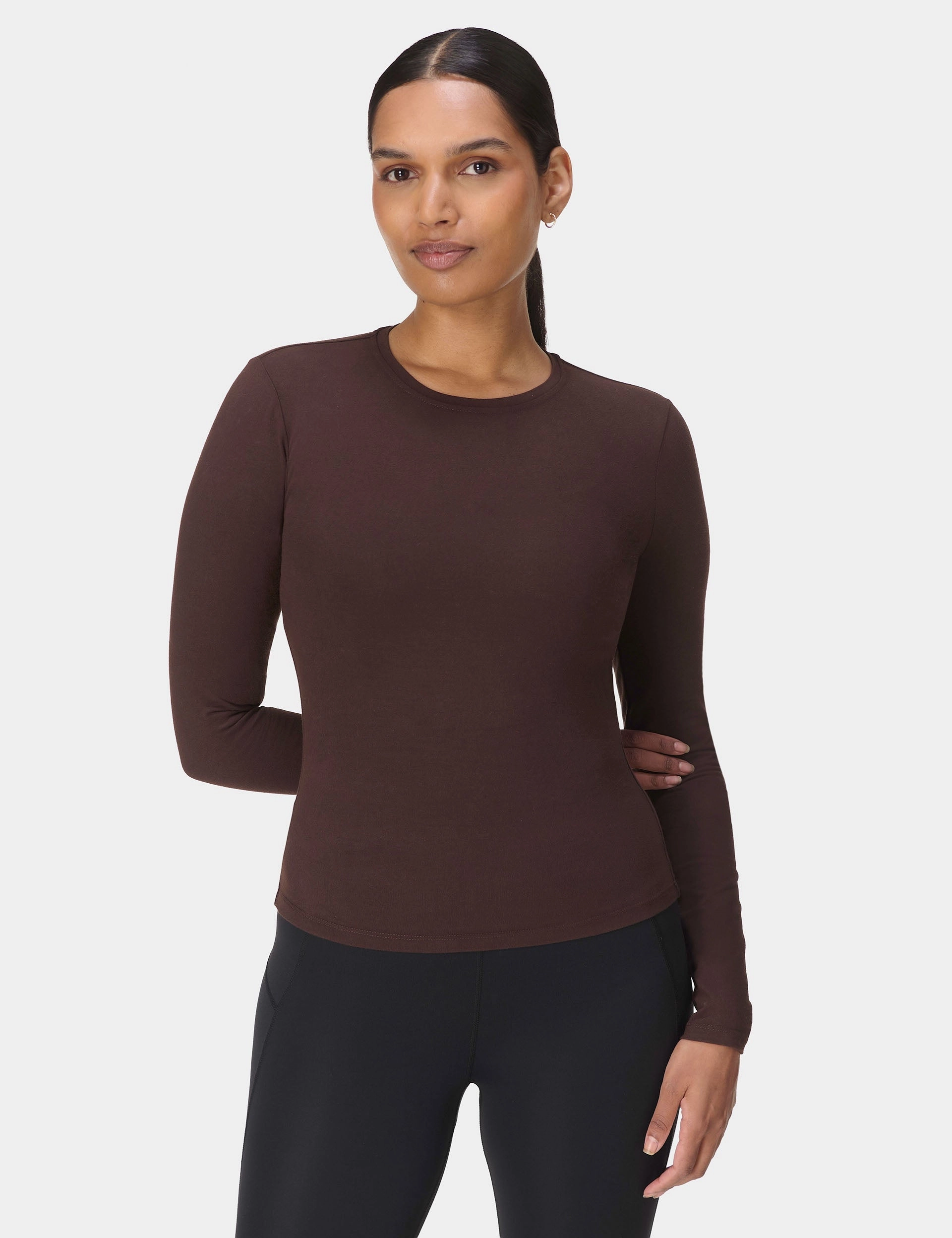 Essential Sculpt Long Sleeve Top - Sable Brown EcoCertifiedTextile Ice Fit