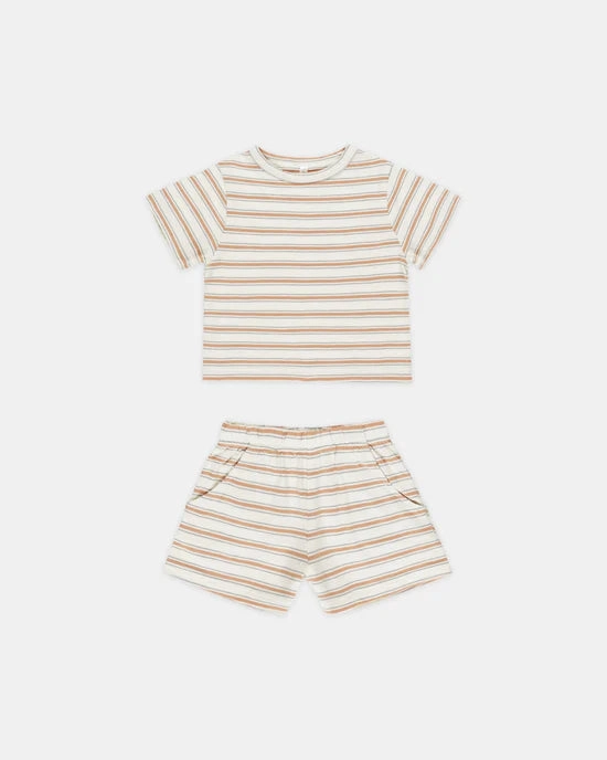 Rylee & Cru Play Set - Grapefruit Stripe Velvet Leather look kids' wear