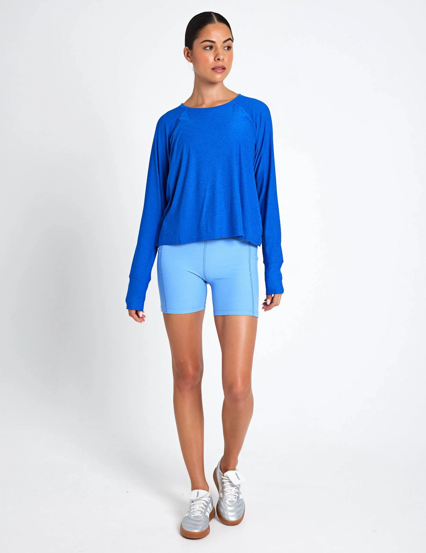 Striped designs flare fit Featherweight Daydreamer Pullover - Court Blue Heather