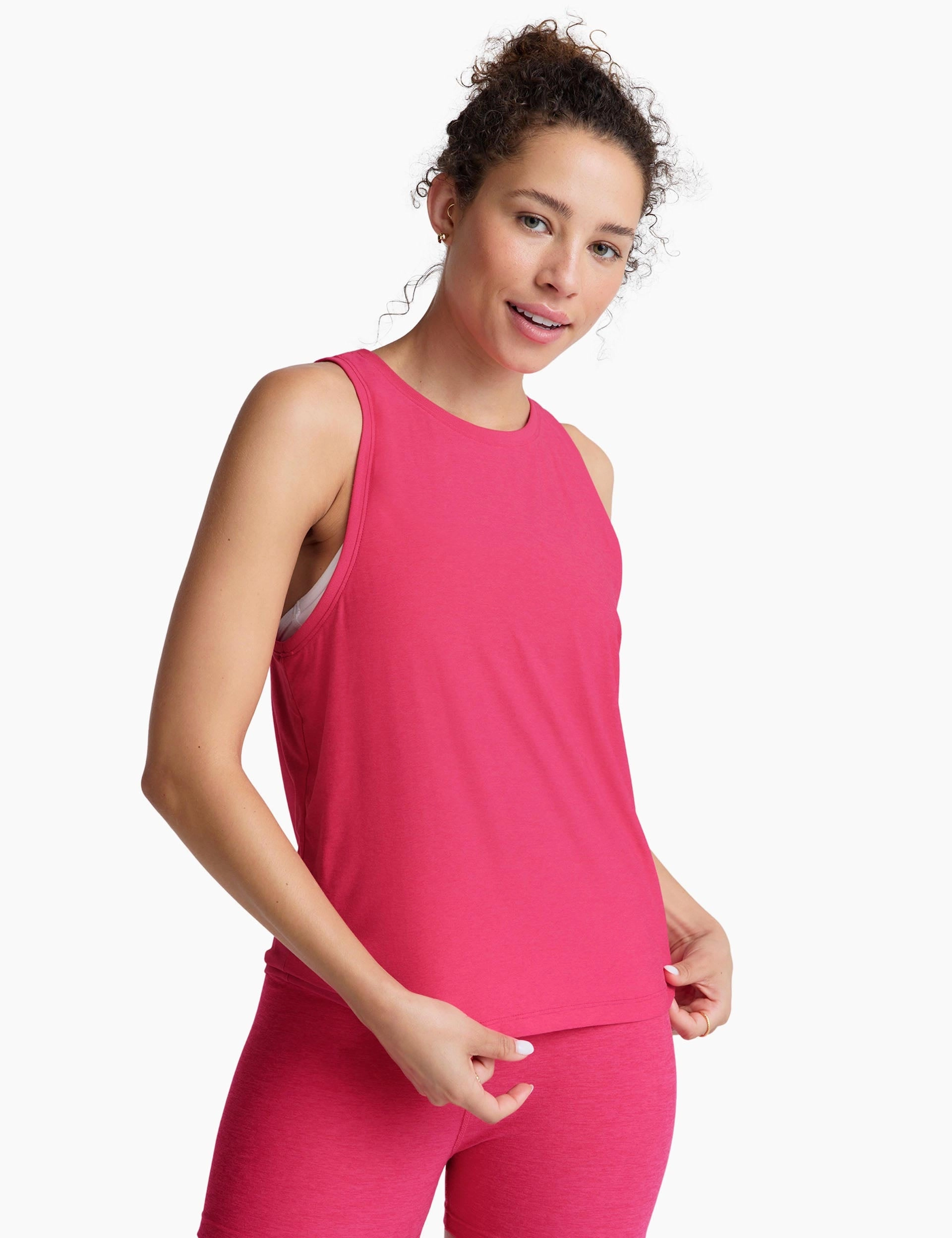 Organic Cotton Blend Retro Style Featherweight Rebalance Tank - Vivid Pink Heather