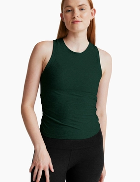 Loose Tee Resilient Elasticity Featherweight Your Fit Shirred Tank - Dark Spruce Green Heather