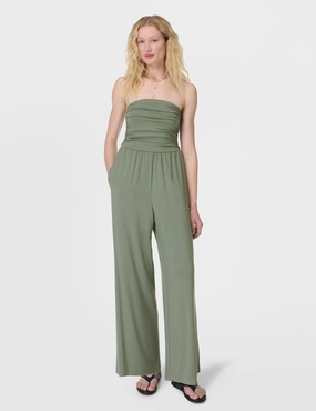 Modal Wide Leg Jumpsuit - Willow Green Stretch Comfort