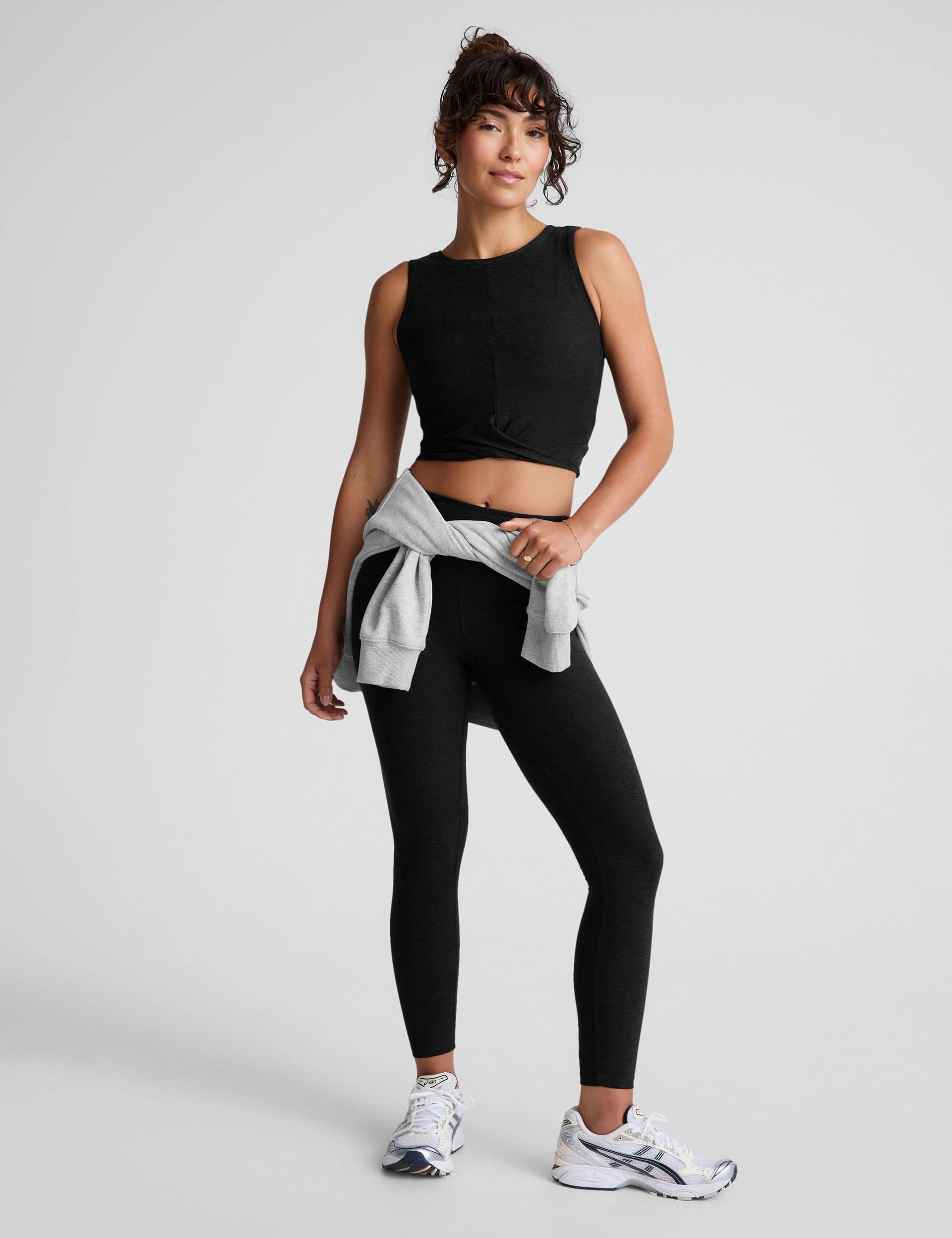 Featherweight Center Stage Cropped Tank - Darkest Night Non Restrictive Armhole Cut Reinforced Elbow Patches