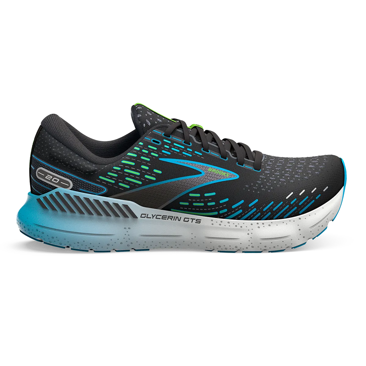 Brooks Glycerin GTS 20 - Black - Hawaiian Ocean - Green all - weather - use shoes anatomical shoe shape