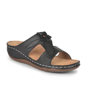 Senorita Casual (Black) Slippers For Women LAF-755 By Liberty grooved - sole shoes