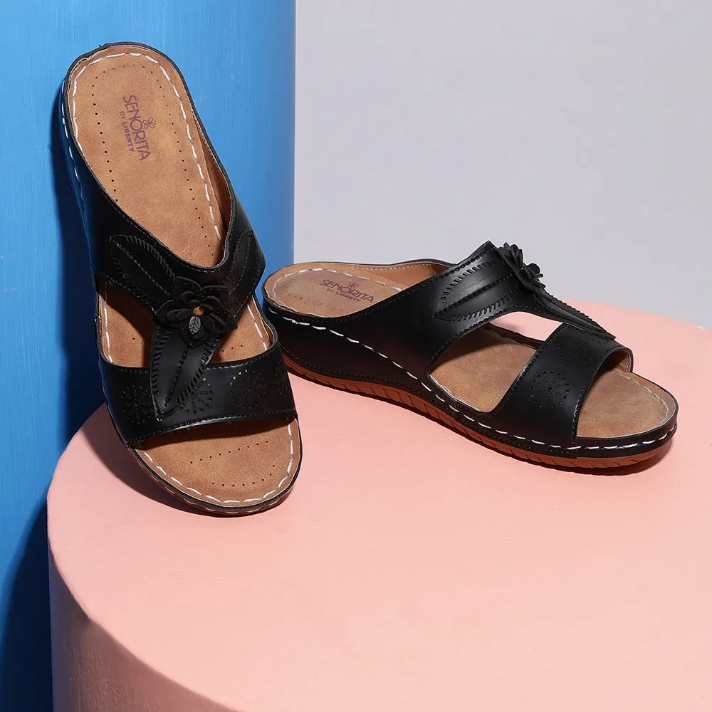 Senorita Casual (Black) Slippers For Women LAF-755 By Liberty Kinetic Energy Harness