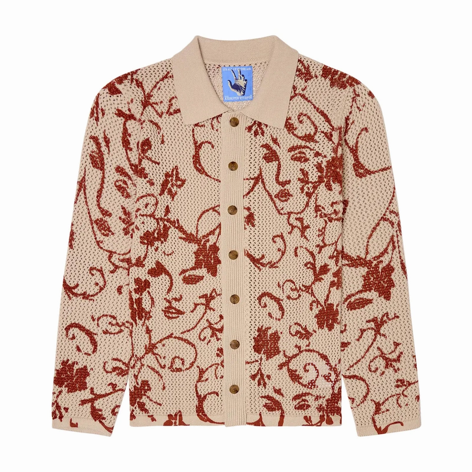 Recycled Fit Kidsuper Face Floral Open Knit Top 'Cream'