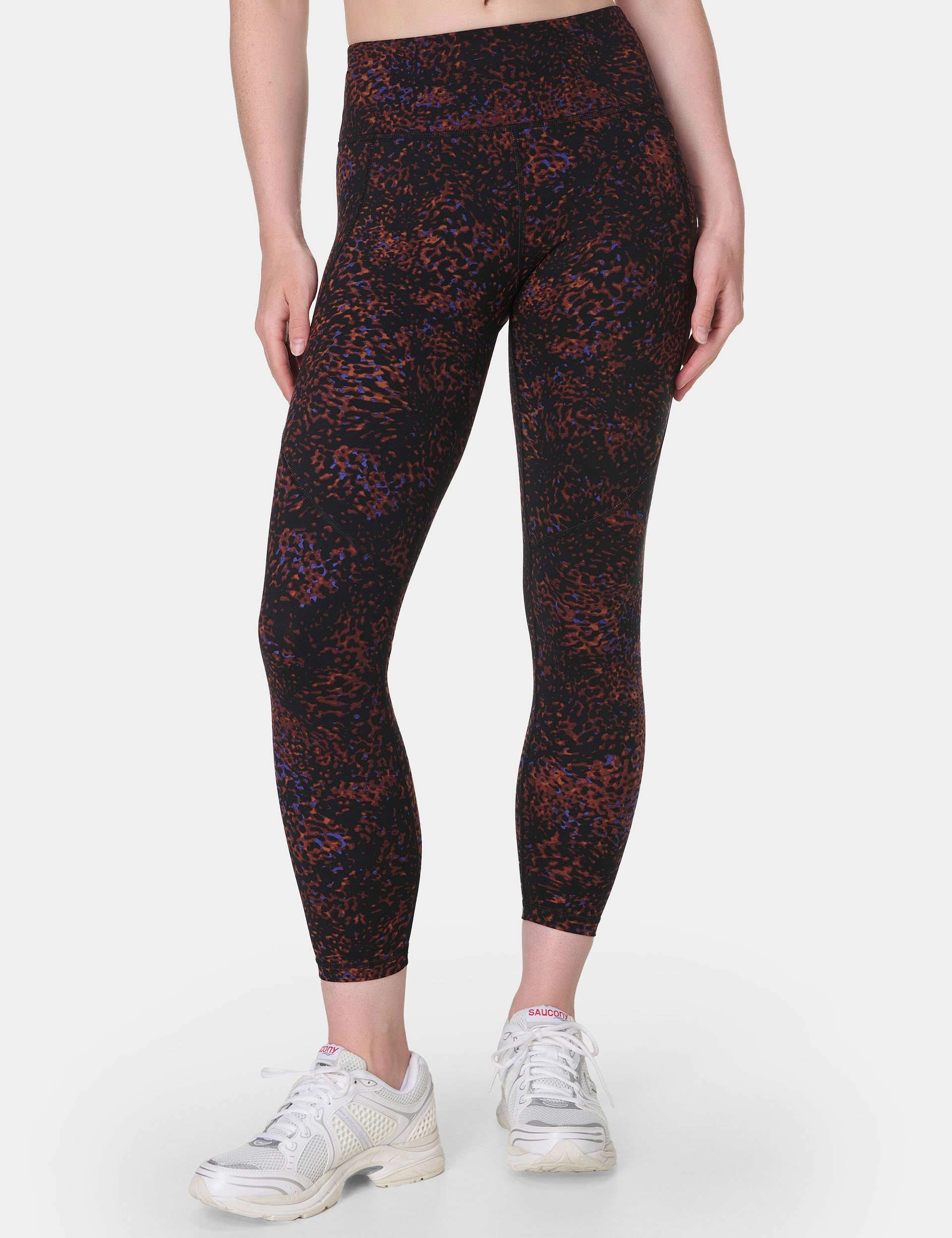Power 7/8 Gym Leggings - Brown Tortoise Print SheerLayeredPanels MoistureManagementSystem