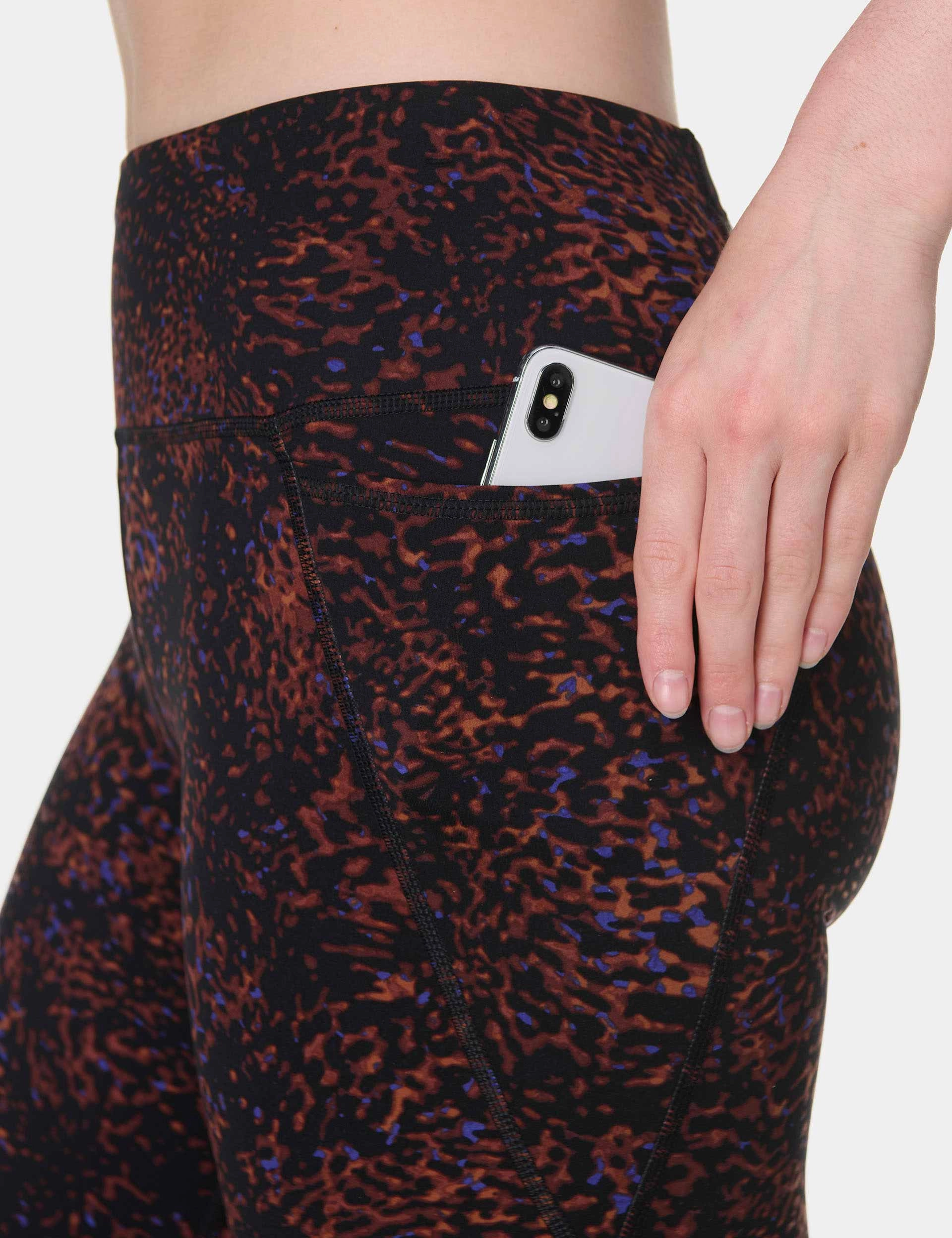 Power 7/8 Gym Leggings - Brown Tortoise Print Adjustable Fastenings Travel Vibe