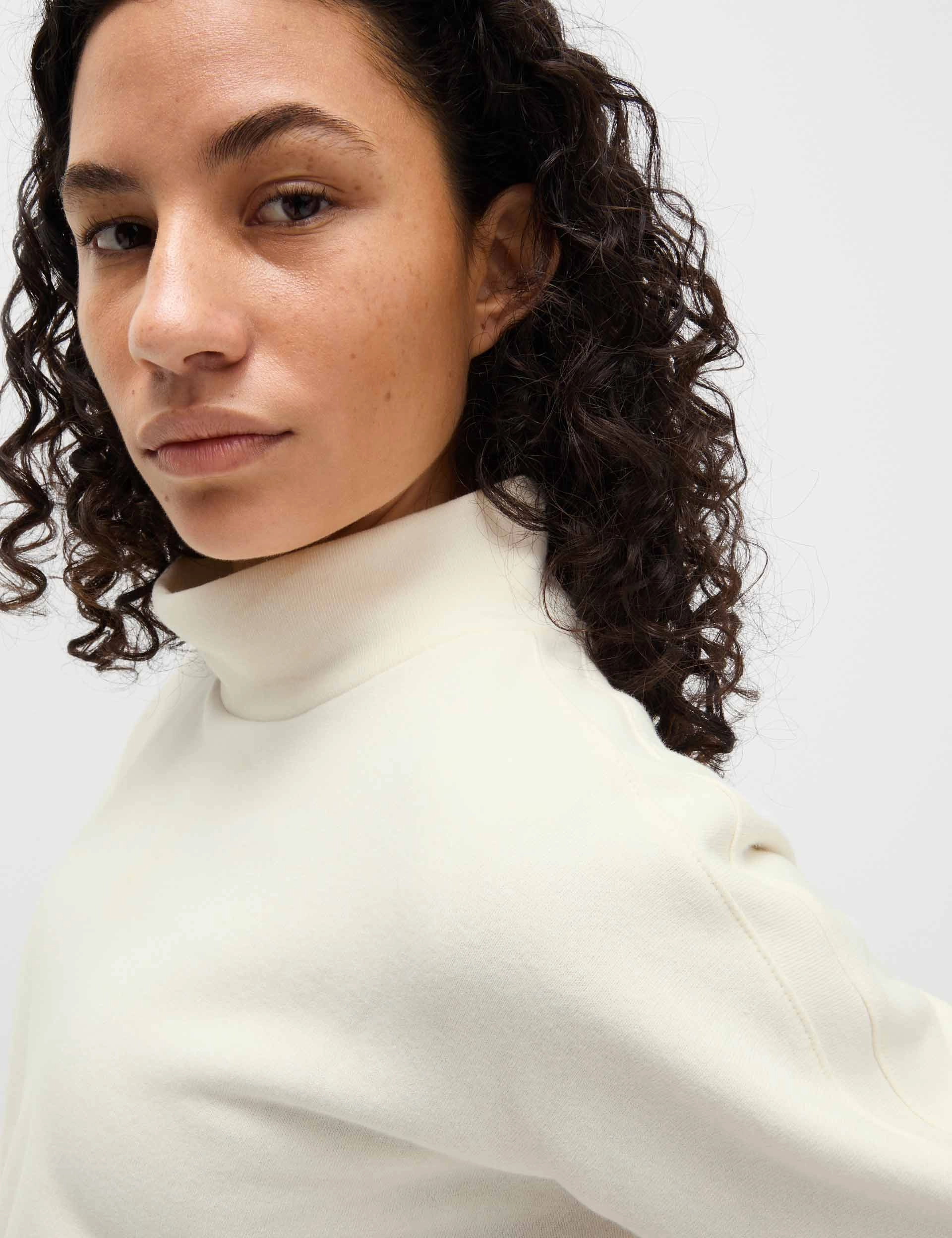 Cotton Rich Brushed Funnel Neck Sweatshirt - Ivory LowMaintenance Fabric