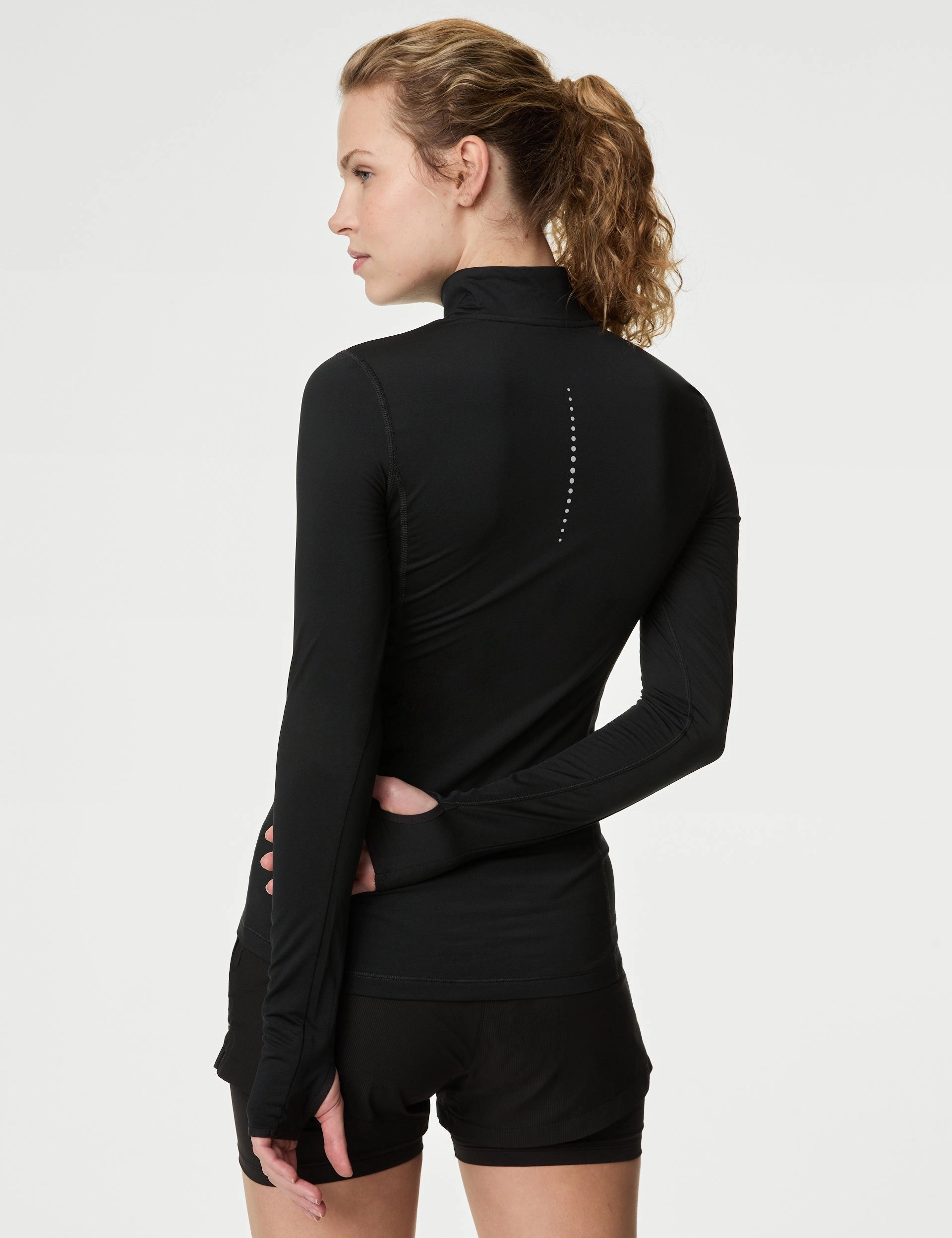 Funnel Neck Half Zip Running Top - Black Extended Back Length Lifestyle Mode