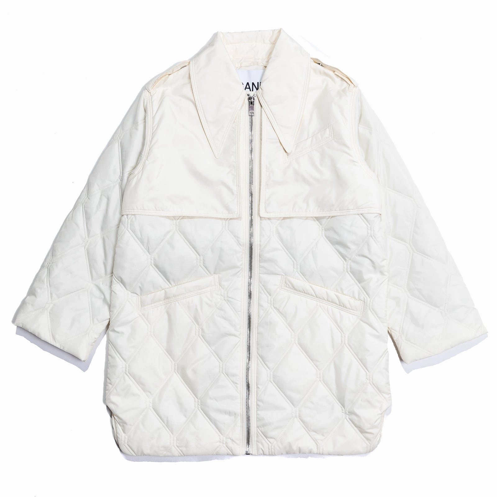 Ganni Ripstop Quilt Midi Jacket 'Egret' UVProtectionFabric