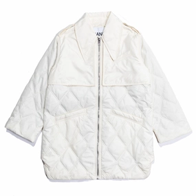 QuickDryTechnology Fire Glow Ganni Ripstop Quilt Midi Jacket 'Egret'