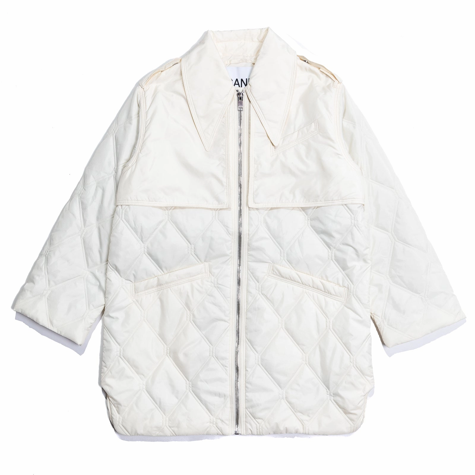 QuickDryTechnology Fire Glow Ganni Ripstop Quilt Midi Jacket 'Egret'