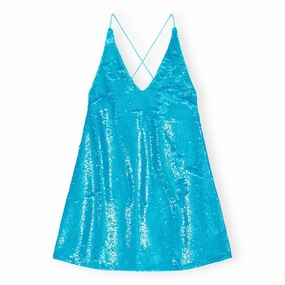 MultiPocket System Thick Fiber Ganni Sequins Strap Mini Dress 'Blue'