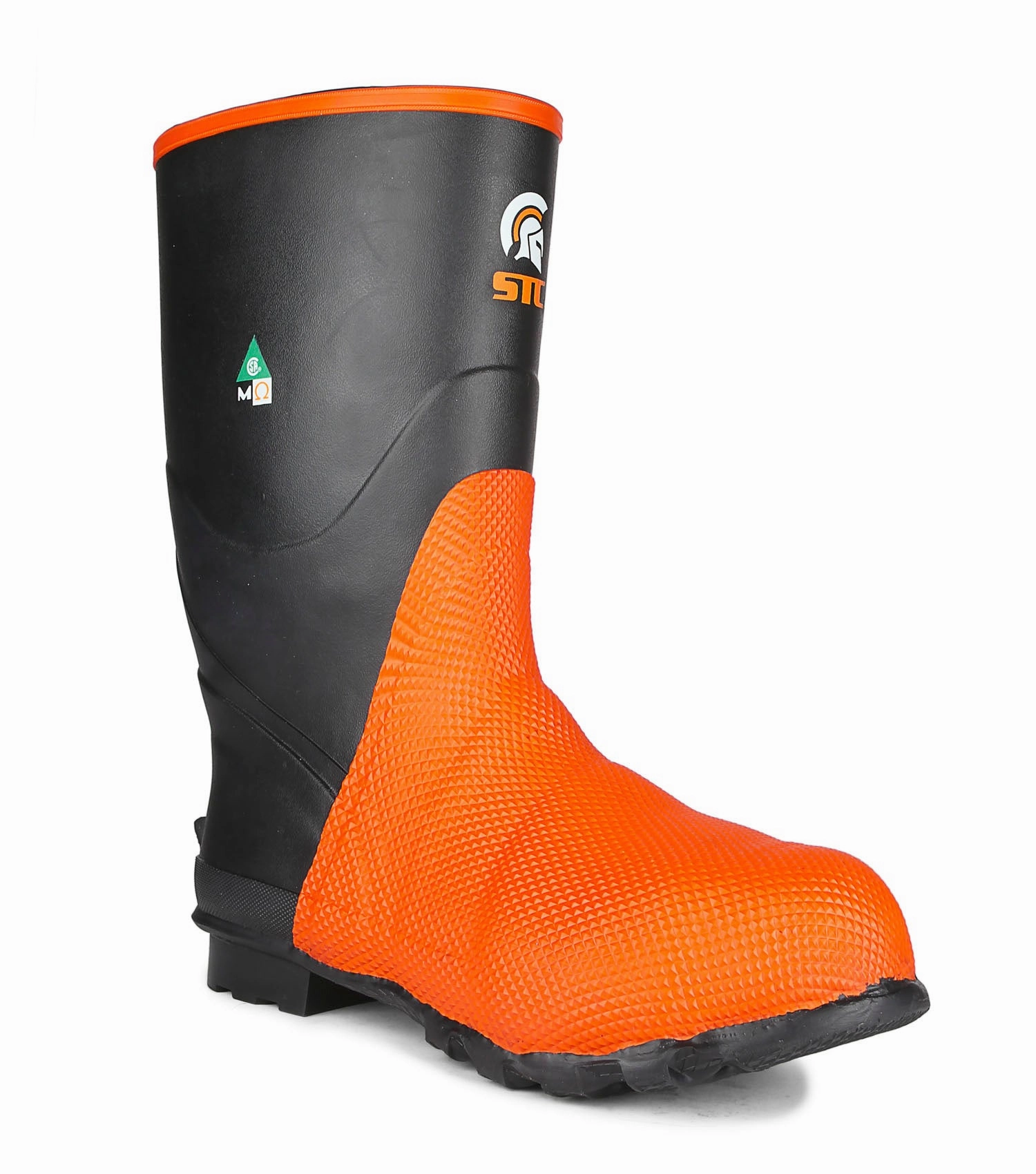Durable TPU Plate running in a marathon shoes Geo II, Black & Orange | 14'' Rubber Work Boots | Metguard Protection