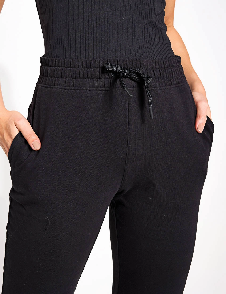 Go Balance Cuffed Yoga Jogger - Black Adjustable Drawcord