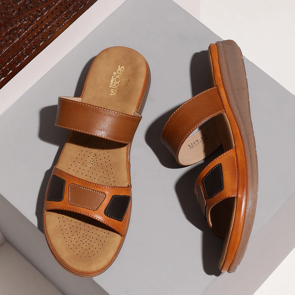 heavy - weight sole shoes Senorita Casual (Tan) Slippers For Women M17-12 By Liberty