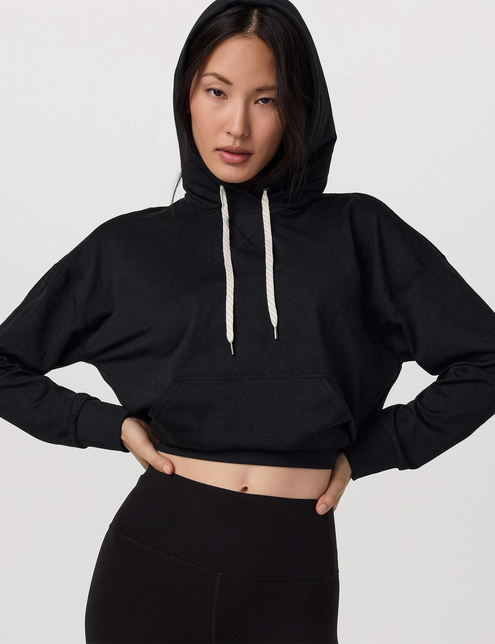 Halo Modern Pullover Hoodie - Black Heather Zebra like Leather Accents