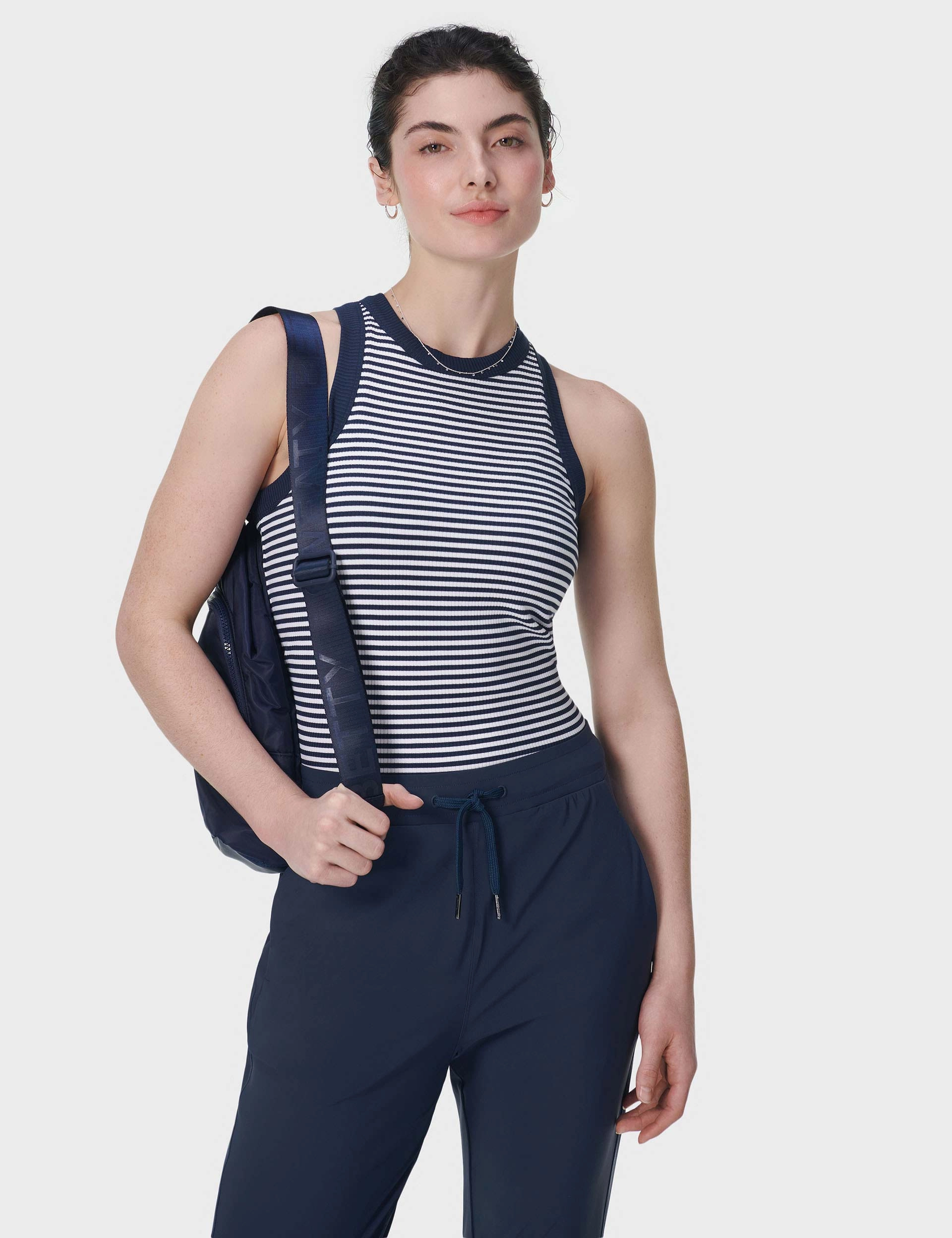 Harper Racer Vest - Navy White Stripe Fitted Blouse