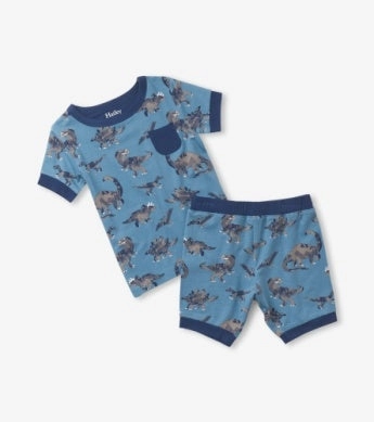 Hatley Bamboo Short Pajama Set - Broken Dino High school kids' wear