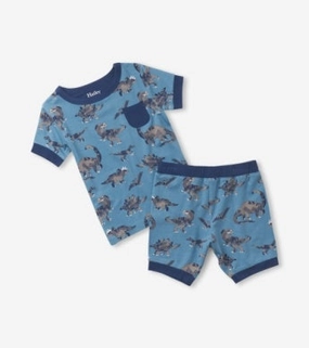 Hatley Bamboo Short Pajama Set - Broken Dino High school kids' wear