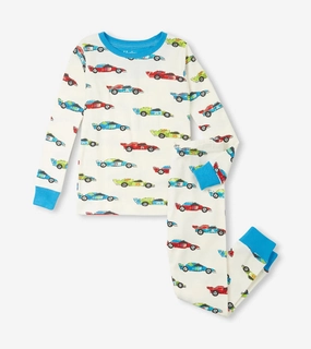 Hatley Cotton Pajama Set - Water Colour Racecars Resort wear for kids Leather
