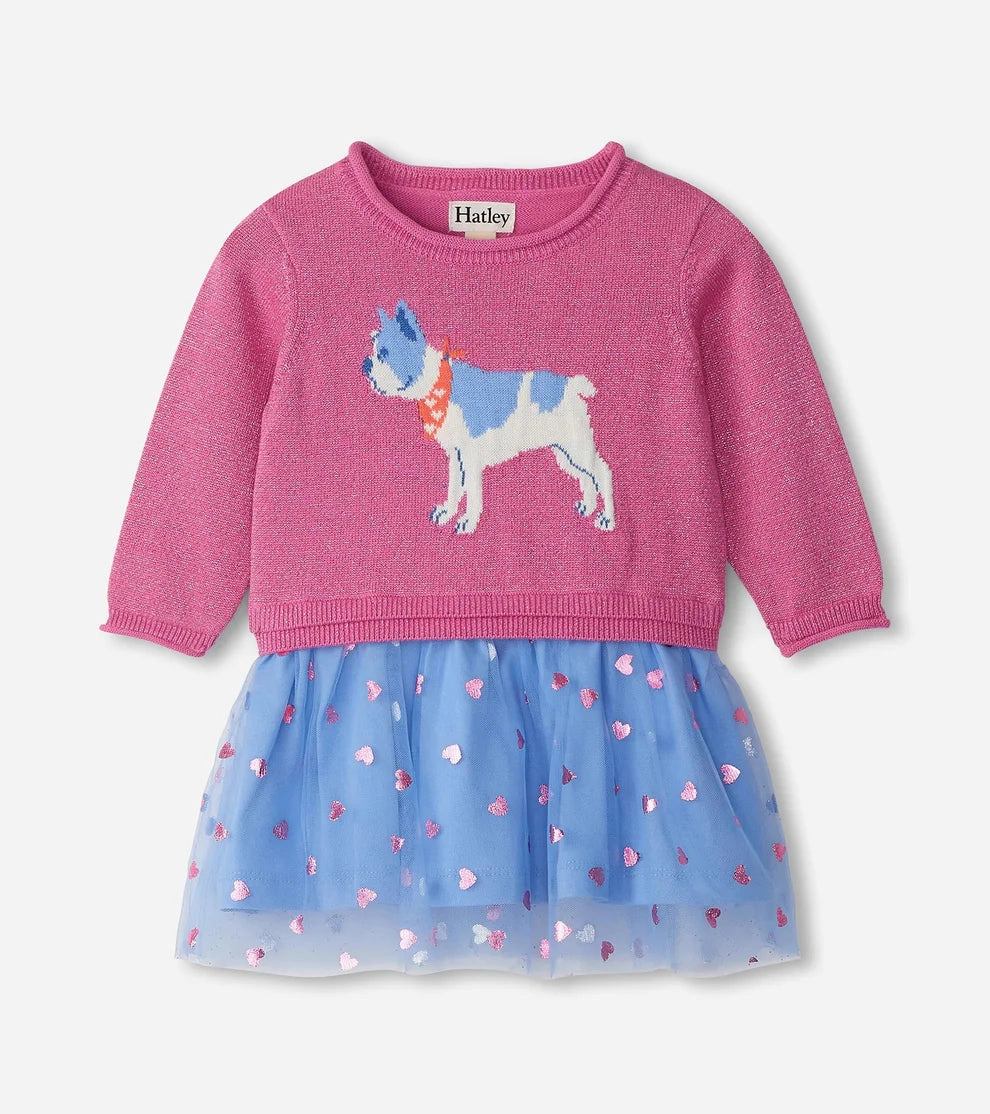 Hatley Dropped Waist Sweater Dress - French Bulldog Big - and - tall
