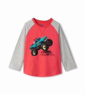 Hatley Longsleeve Raglan Tee - Monster Truck Drip dyed outfits for children Pastel colored kids' wear
