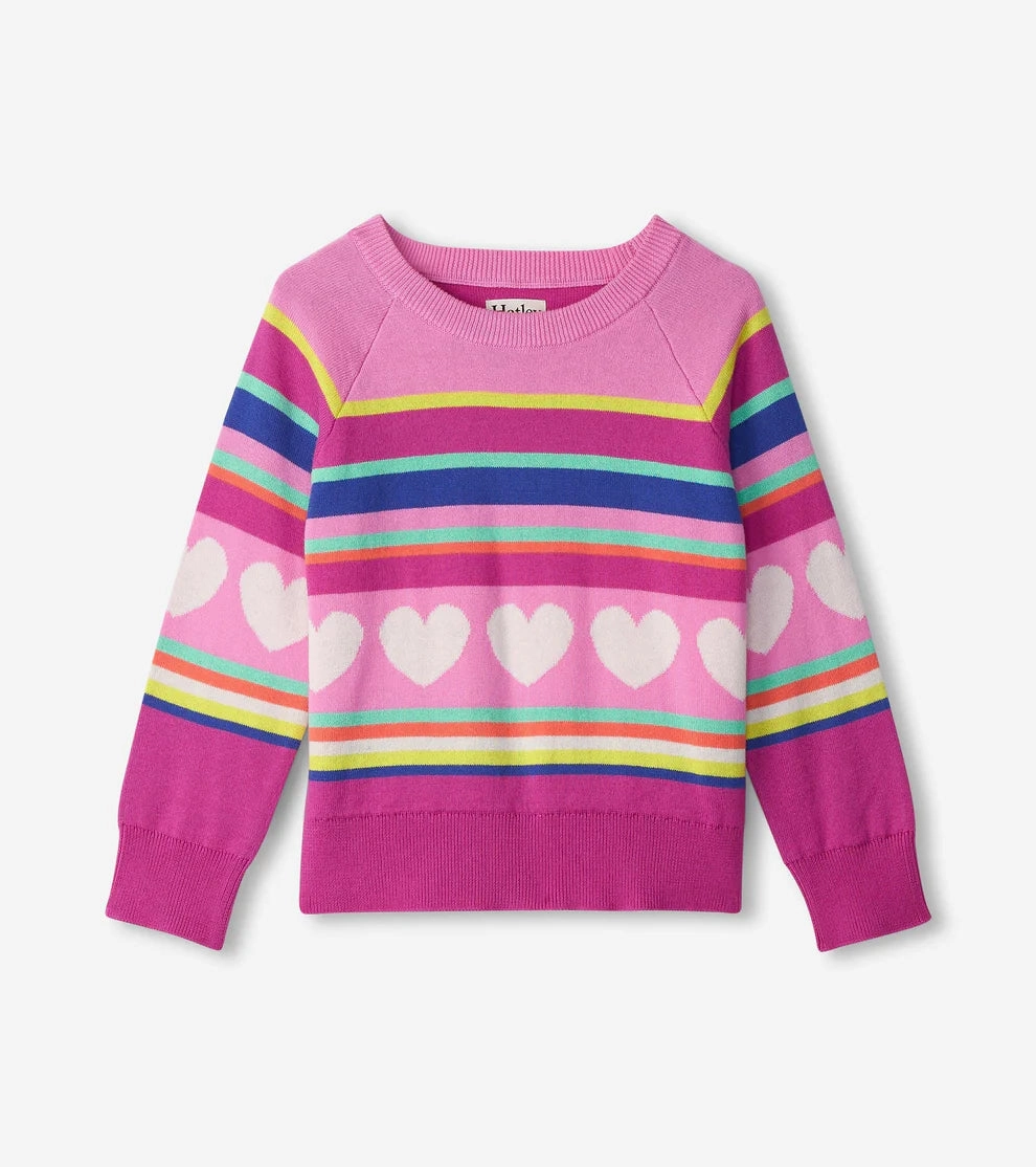 Satin Artsy Hatley Raglan Pullover Sweater - Rainbow Heart Stripe