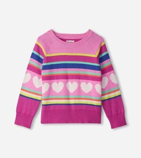 Hatley Raglan Pullover Sweater - Rainbow Heart Stripe Family gathering clothes for kids Little girl