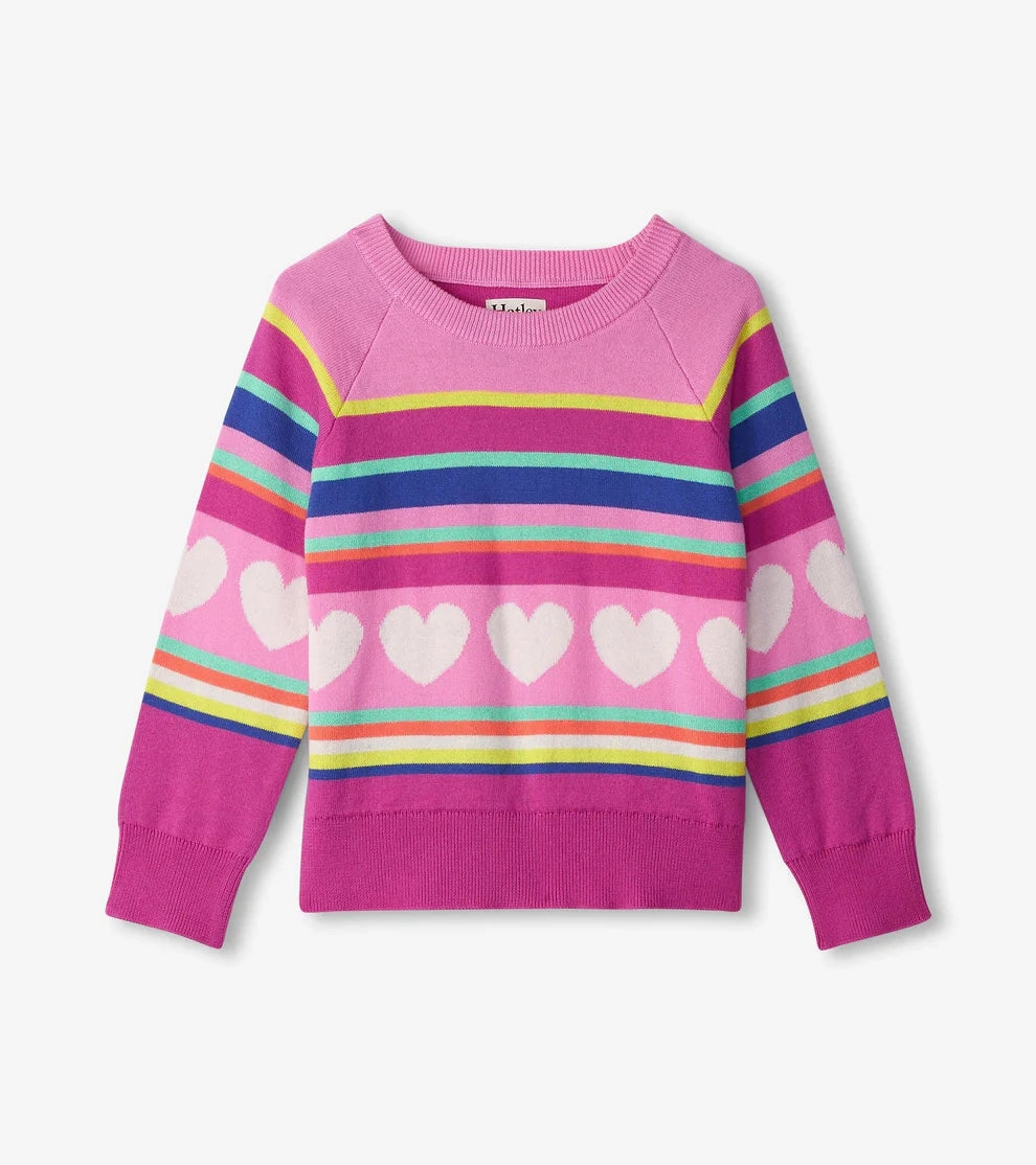 slim Hatley Raglan Pullover Sweater - Rainbow Heart Stripe