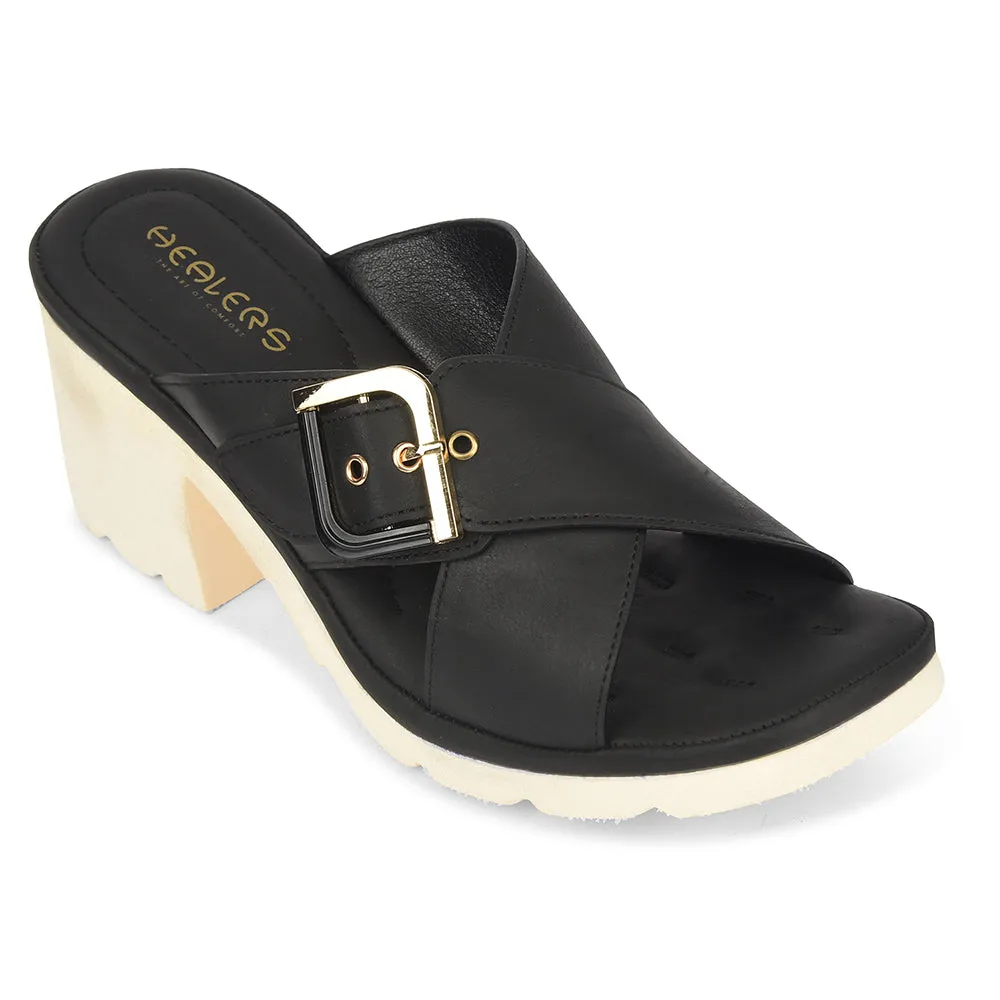 Healers Black Casual Block Heel Sandal For Women ZQ-DM-15 By Liberty kickboxing shoes Compression Molded Heel