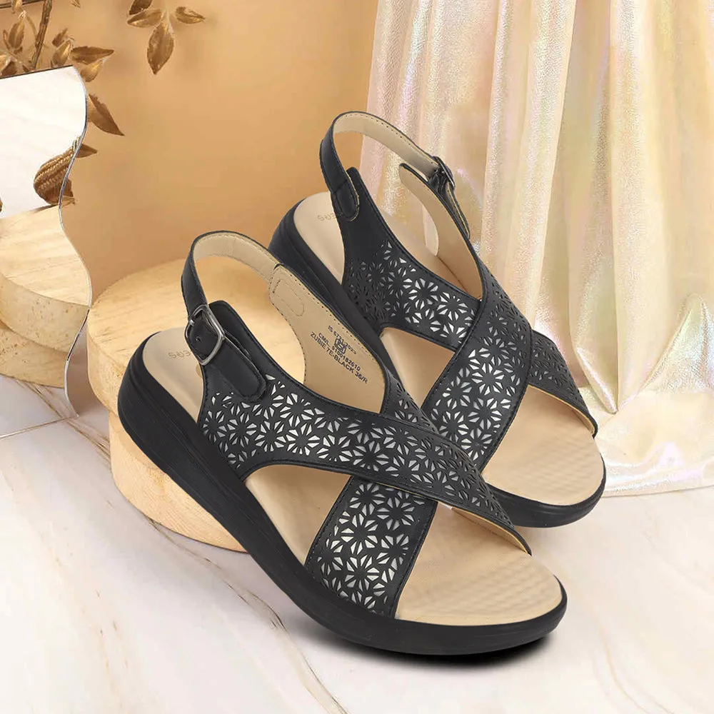 Healers Black Casual Sandal For Women ZUBIE-7E By Liberty zip - closure shoes noiseless