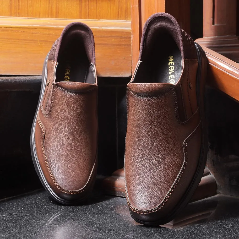 logo - embroidered shoes Healers By Liberty Mens UVI-25 Brown Formal Non Lacing Shoes