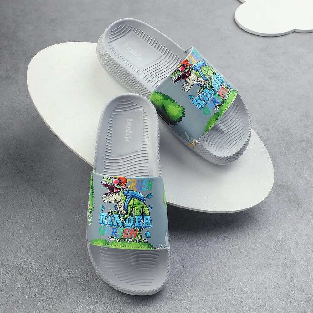 Stable Landing Platform Lucy & Luke Casual Grey Printed Slides For Kids CONNER-2E By Liberty