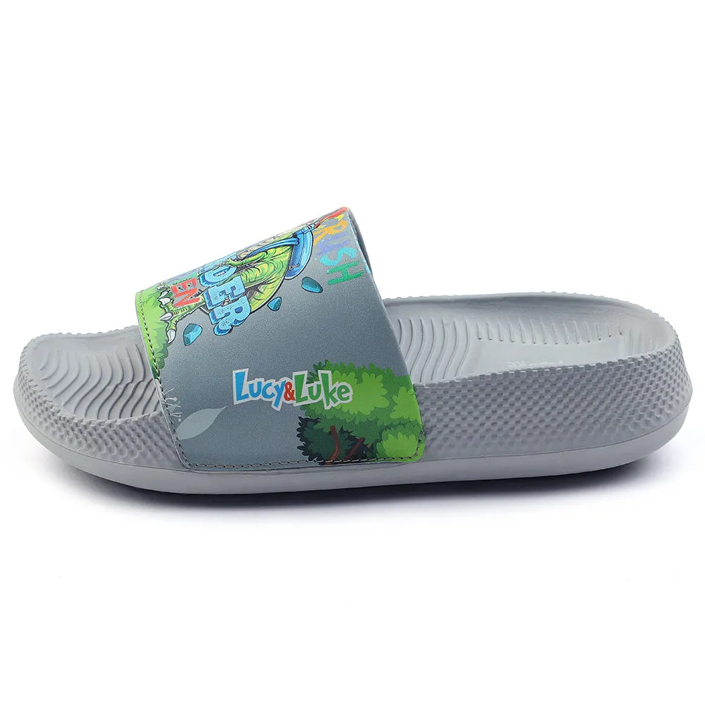 fast - drying shoes Lucy & Luke Casual Grey Printed Slides For Kids CONNER-2E By Liberty