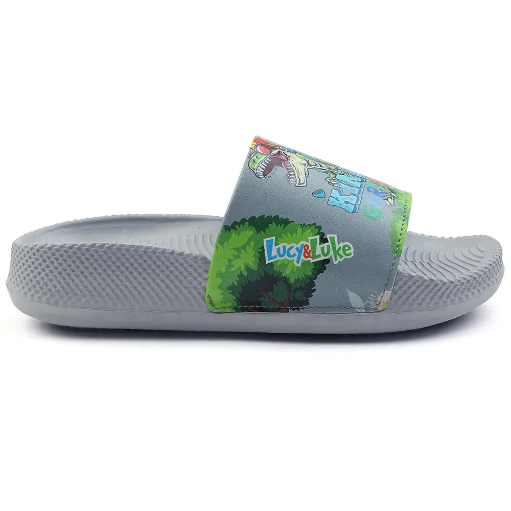 Lucy & Luke Casual Grey Printed Slides For Kids CONNER-2E By Liberty forefoot - support - feature - responsiveness shoes