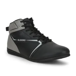 Gliders Casual Black Lacing Sneakers For Men RIDER-E By Liberty streamlined - design shoes Knit Fabric Construction