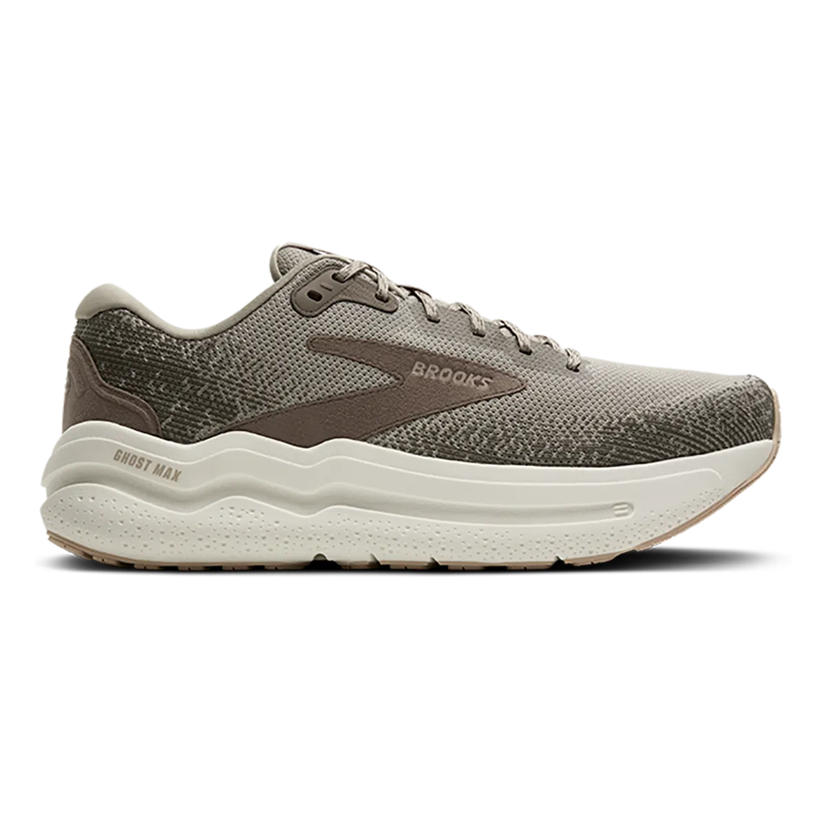 long - distance capable running with a slip - on design Brooks Ghost Max 2 - London Fog - Falcon - Coconut