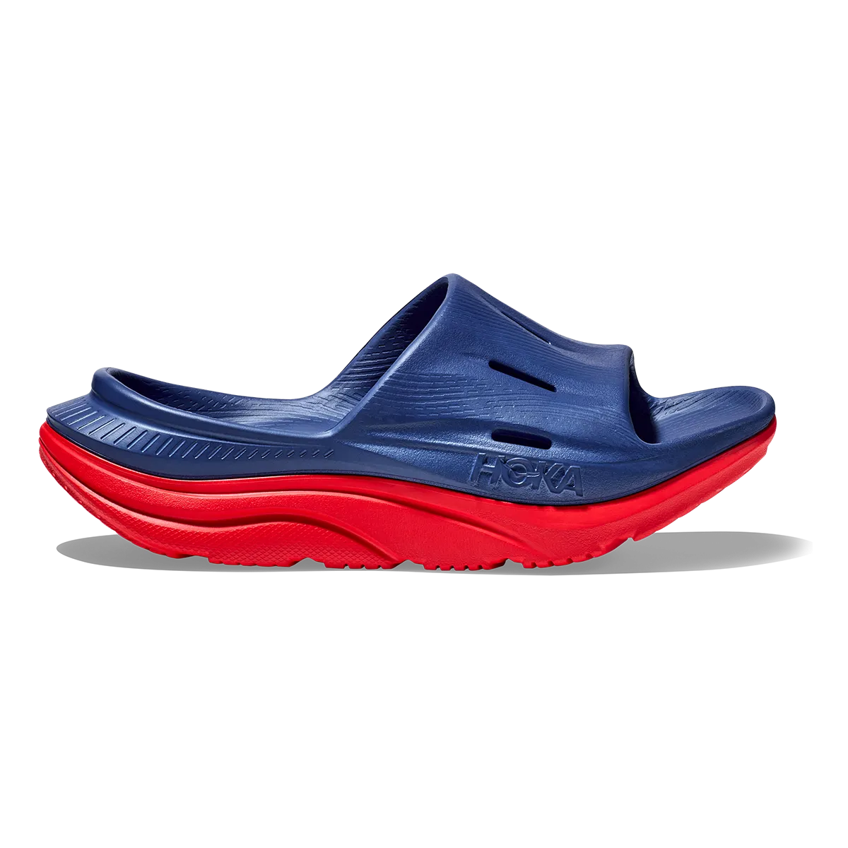 Hoka Ora Recovery Slide 3 - Bellwhether Blue - Red Alert StretchMesh