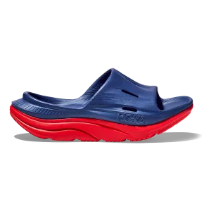 ground grip commemorative running option Hoka Ora Recovery Slide 3 - Bellwhether Blue - Red Alert