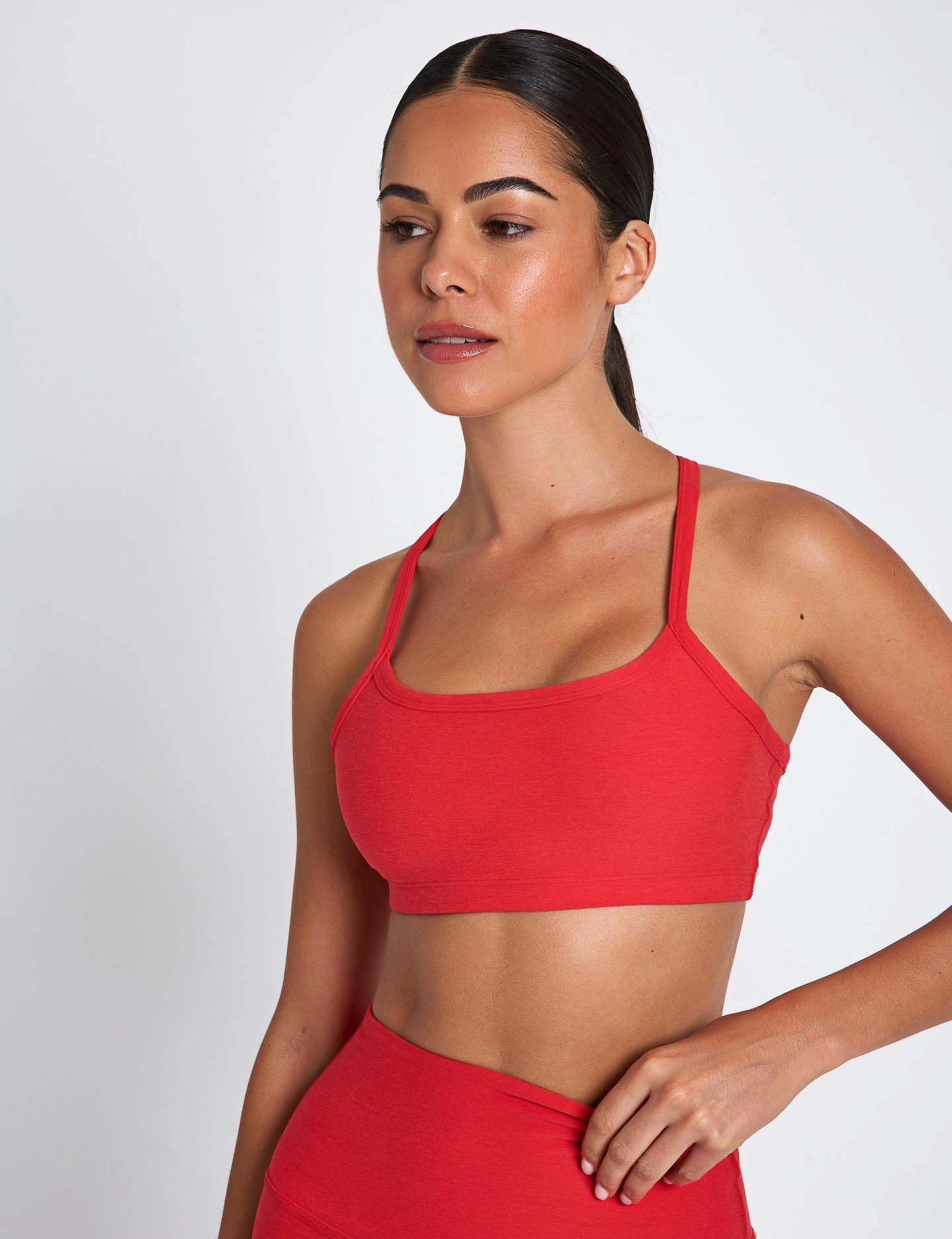 carbon-neutral Hooded Spacedye Slim Racerback Bra - Candy Apple Red Heather