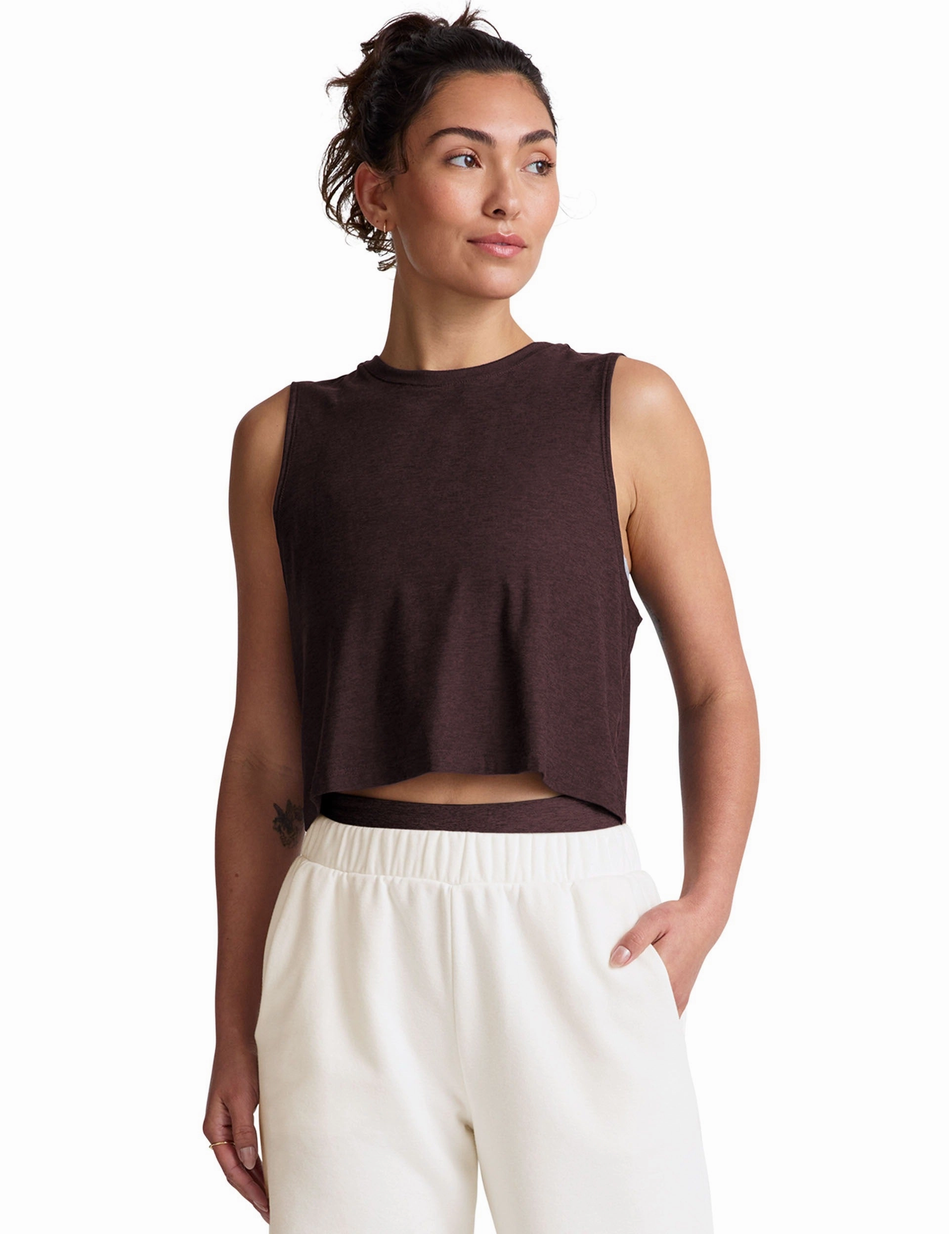Featherweight Minimal Cropped Tank - Dark Chocolate Heather Trend Vibe Active Style