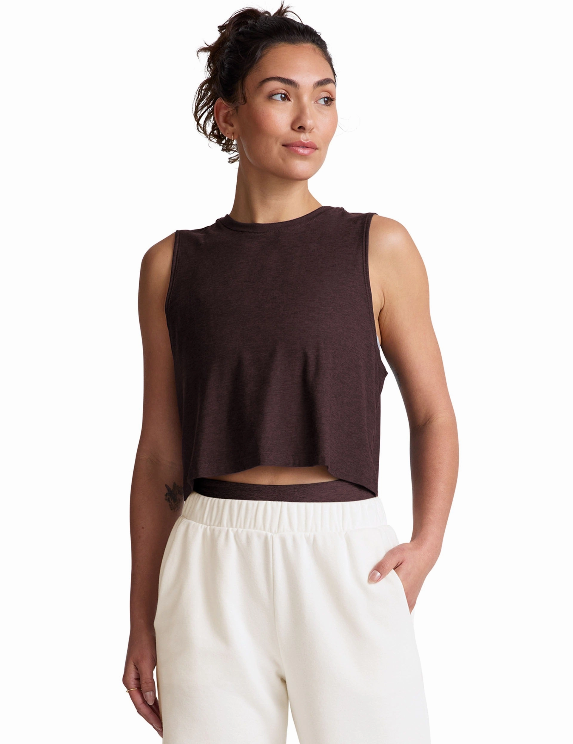 Featherweight Minimal Cropped Tank - Dark Chocolate Heather TemperatureRegulating