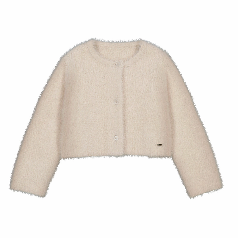 Mayoral Knit Faux Fur Cardigan - Sand Relaxed - Fit