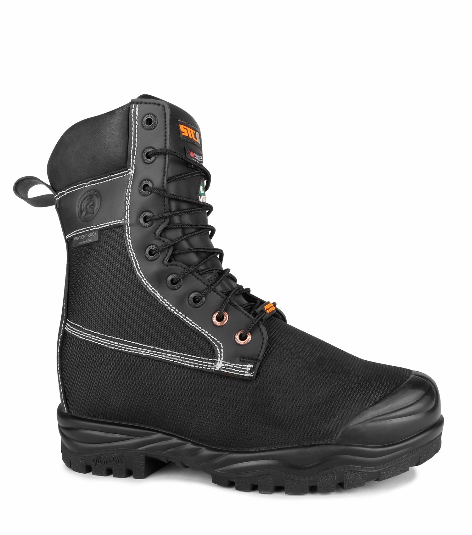 durable rubber shoes Larch, Black | 9" Nylon Work Boots | Internal Metguard Protection