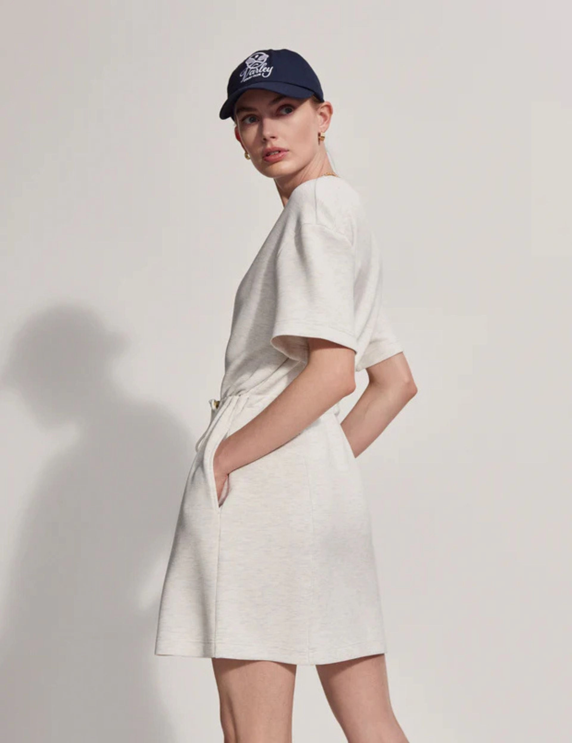 Maple Dress - Ivory Marl Reflective Trim Details Structured Shoulder