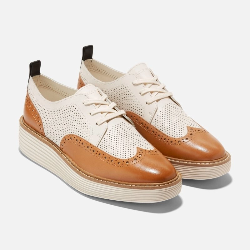 Cole Haan Women's OriginalGrand Platform Wingtip - Pecan/Ivory LightweightTextile